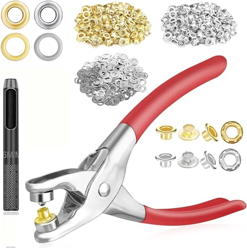 Image of DIY Craft 1000 Pcs, Multi-Color Metal Eyelets Washer Grommets Kit Hole Punch Plier Gold /Silver Eyelets Washer Kit for Leather, Canvas, All Fabrics Clothes, Shoes, Belts, Bags, Contain Gram (1000)
