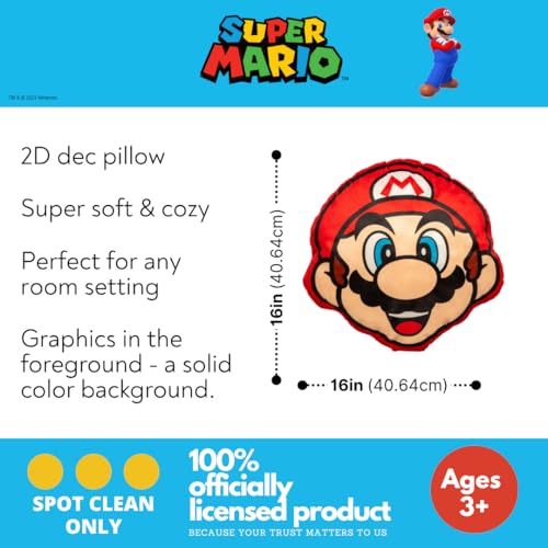 Image of Nintendo Super Mario Gaming Bedding Super Soft Plush Decorative Pillow, One Size, (Officially Licensed Product) By Franco