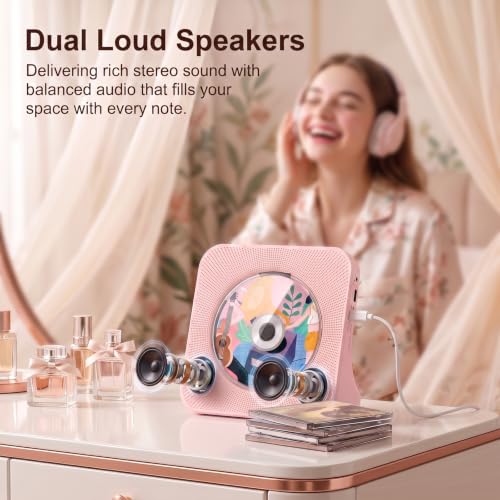 Image of Gueray Portable CD Player with Bluetooth for Home, Hi-Fi Speaker,FM Radio | Plug-in desktop use,2-way Bluetooth mode, 3W speakers,Remote control,sleep timer, A-B repeat,USB /AUX,headphone jack