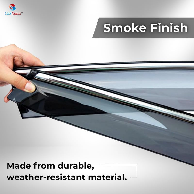 Image of CAR SAAZ Side Door Visors for Bolero XL(2000-2007)(Set of 6Pcs)|Chrome Lined Rain Guards, Polycarbonate, Smoke Finish