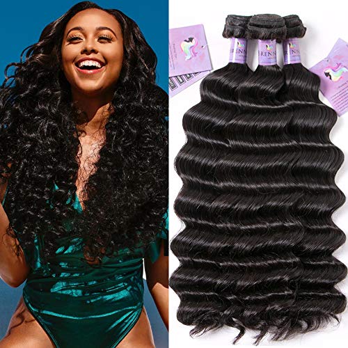 Brennas Peruvian Loose Wave Hair Weave 3 Bundles Unprocessed Loose Deep Wave Virgin Human Hair Extensions Weave Hair Human Bundles (12inch 12inch 12inch) Natural Black