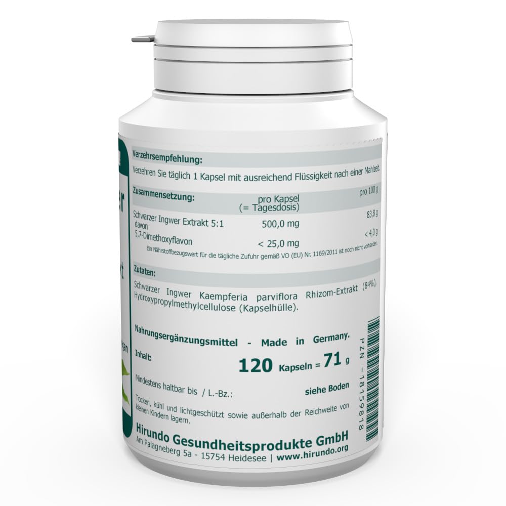The Nutri Store - Schwarzer Ingwer Extrakt 500 mg - 120 Kapseln - Kaempferia parviflora 5:1 Konzentrat - 4 Monatsvorrat - Made in Germany
