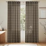 NICETOWN Plaid Print Linen Fall Curtains 84 inches Long, Farmhouse Light Filtering Semi Sheer Curtains for Living Room Bedroom Kitchen Nursery, Rod Pocket Back Tab, 1 Piar, W52 x L84, 1 Panel, Taupe