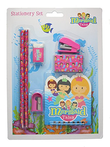 Preisvergleich Produktbild Mermaid Tales Kids 7pc School Stationery Set Pencils Rubber Sharpener Staples