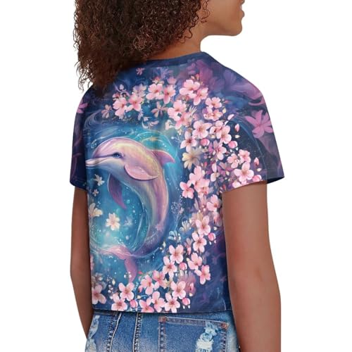 Image of Girls Crop Tops Cute Short Sleeve Shirts Fashion Tees for Kids Casual Crewneck Blouses Size 8-16 Years