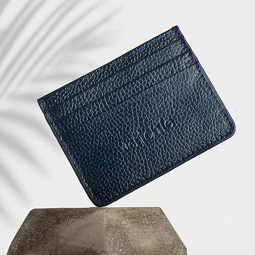Premium Leather Slim Card Holder | Minimalist Front Pocket Wallet | Business Card Case & Holder for Women, Men | Slim, Small, Thin, Mini Leather Credit Cardholder Mens, Womens (Navy Blue)3