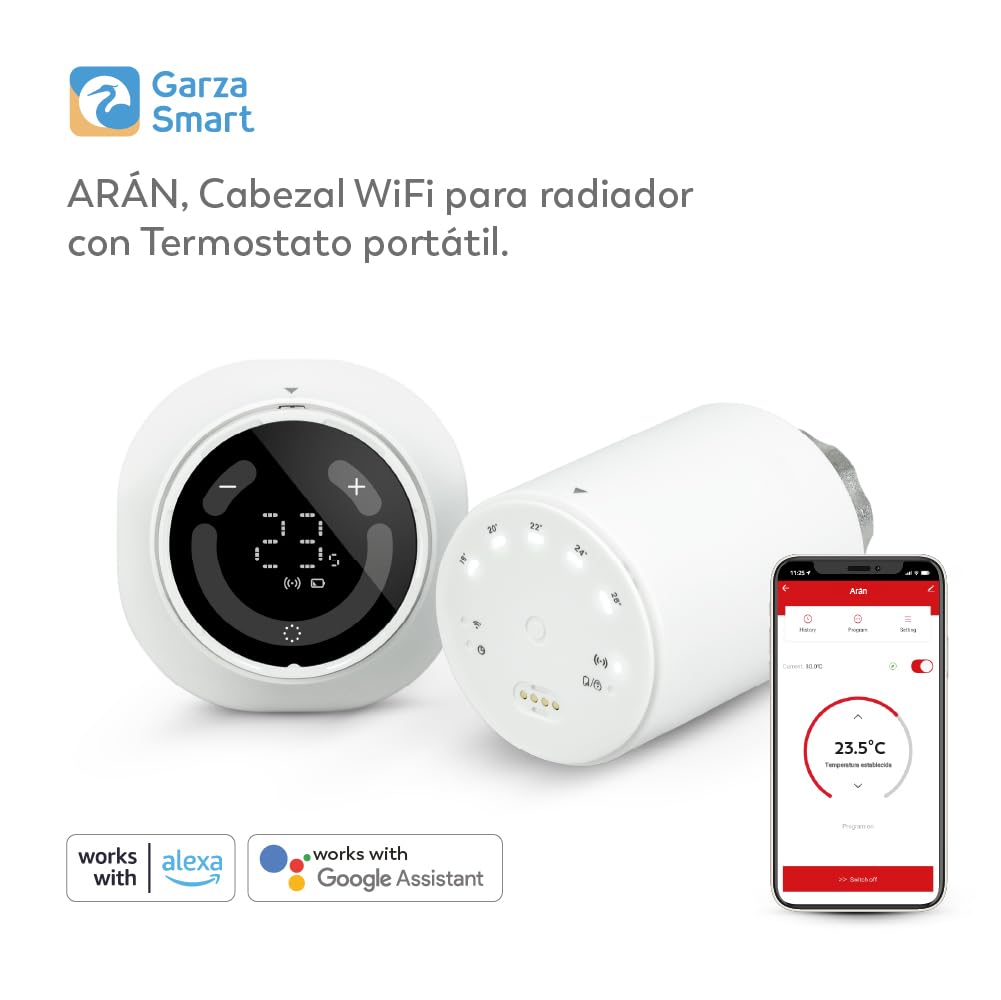 GARZA - Pack Smart Dúo Cabezales Termostáticos con Sensor Zigbee + Bombilla LED WiFi E27 RGB+CCT, Control App y Voz Alexa/Google, Programable, Regulable y Ahorro Energético para el Hogar