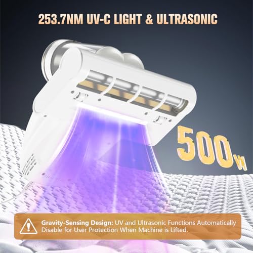 Image of Bed Vacuum Cleaner Mattress Vacuum Cleaner,16Kpa Powerful Handheld Vacuums with UV-C Light & Double Dust Cup & High Heating & Ultrasonic & HEPA Filter for Bed Sofa(Corded,Frost White)