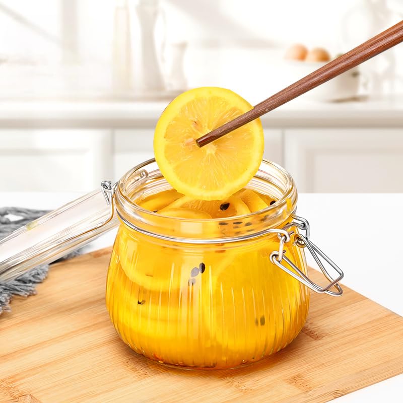 Image of ginoya brothers Airtight Glass jar with lid Storage Containers,Glass Canister, Mason Jars, Small Striped Clip Fastening Jar for Kitchen Canning, Overnight Oats, Pickle, Spice. (6, 500 ML)