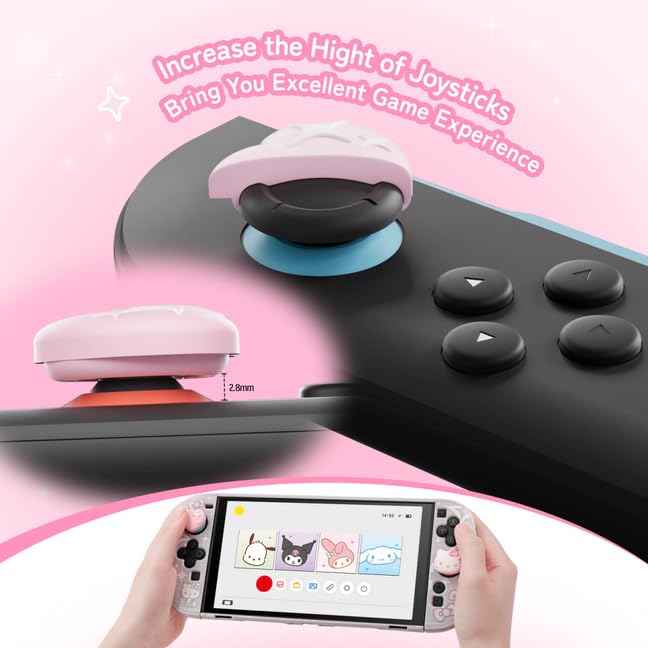 Kuitmor Thumb Grip Caps Compatible with Nintendo Switch 2, Silicone Joystick Grip Caps for Switch 2025, 4pcs, Cute Cat Style, White & Pink - Image 6