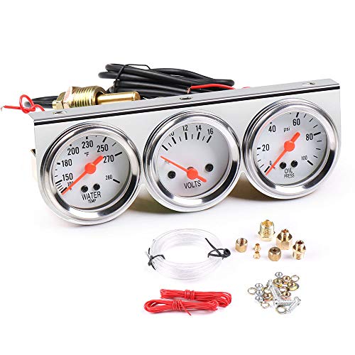 WonVon 3 in 1 Car Meter Auto Gauge,2 52mm Chrome Car Triple Gauge Kit Oil/Volt/Water Gauge 2 Chrome Oil Temp Water Temp Gauge Temperature Oil Pressure Voltage Gauge Sensor WonVon 3 in 1 Car Meter Auto Gauge,2 52mm Chrome Car Triple Gauge Kit Oil/Volt/Water Gauge 2 Chrome Oil Temp Water Temp Gauge Temperature Oil Pressure Voltage Gauge Sensor