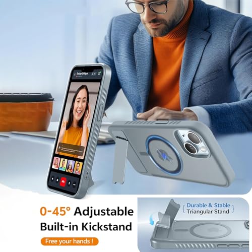 Image of KARWAN️Ultra Hybrid Matte Back Cover Case Compatible with Stand Magnetic for iPhone 14 /13 | Mag-Safe Wireless Charging | Camera Bump Protection -(Grey)