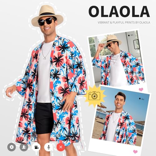 Image of OLAOLA Men Lightweight Kimono Robe with Belt Japanese Style Robe Jacket Casual Open Front Long Cardigan Cape Coat Outwear