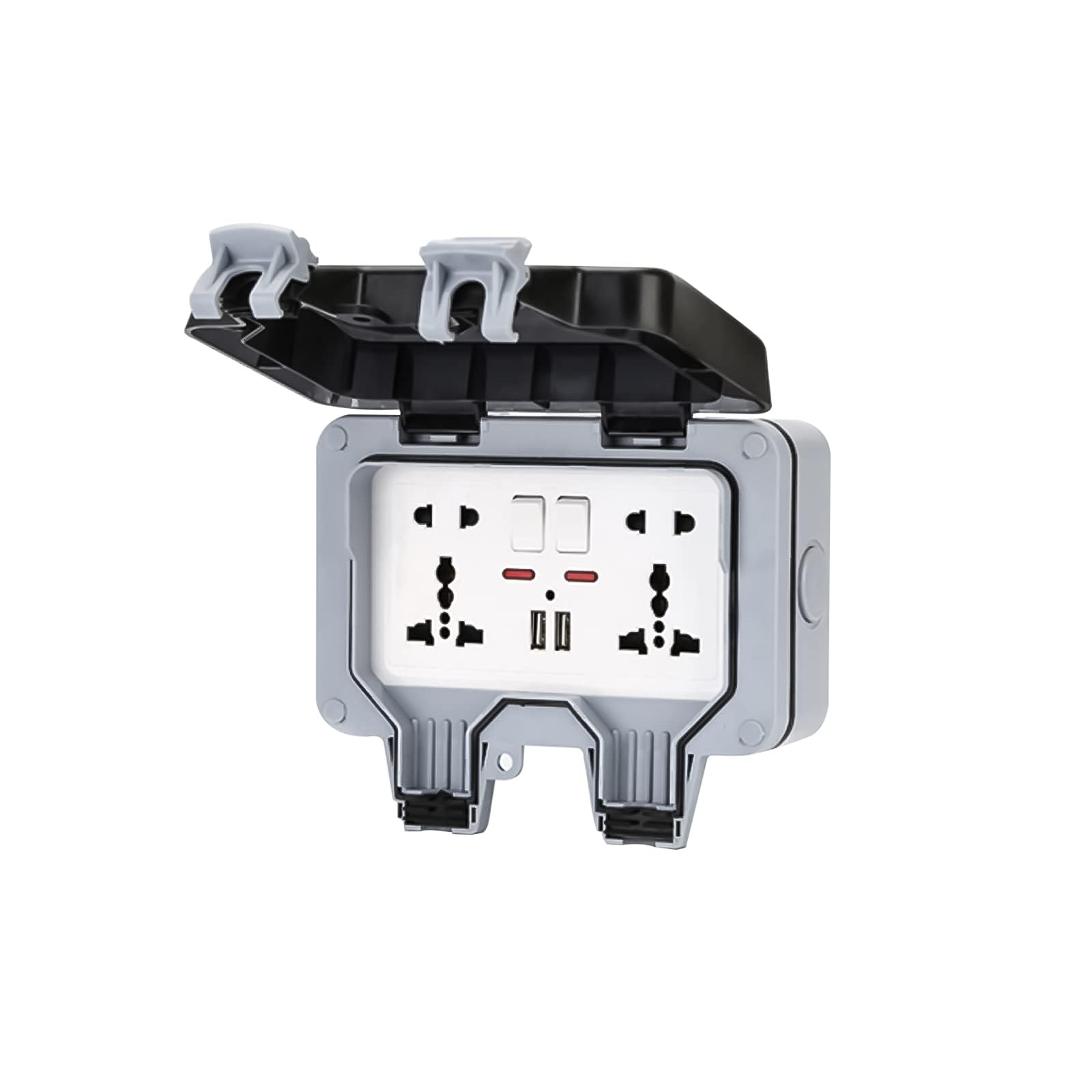 KOWVOWZ Double Socket Wall Electrical Outlets, Waterproof Outdoor Socket, Outdoor Box Wall Socket with USB Charging Port for Home Bathroom Garden Garage Yard