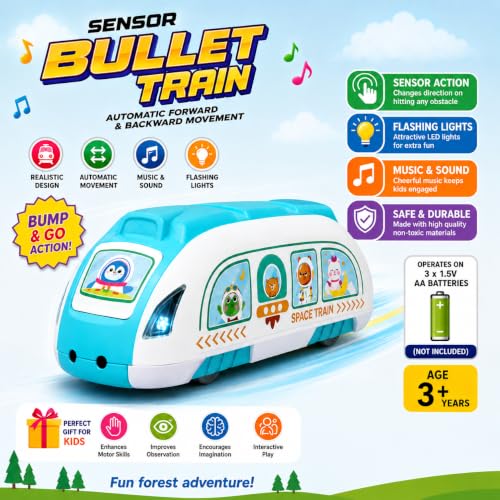 Image of Sensor Bullet Train Toy for Kids | Automatic Forward & Reverse Movement | Musical Train with Lights | Battery Operated Toy Train for Boys & Girls Age 3+ Years (Blue)