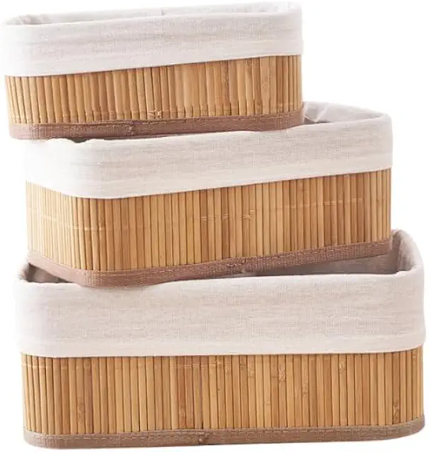 Juego de 3 Cestas Organizadoras de Bambú con Forro - Cesto Organizador