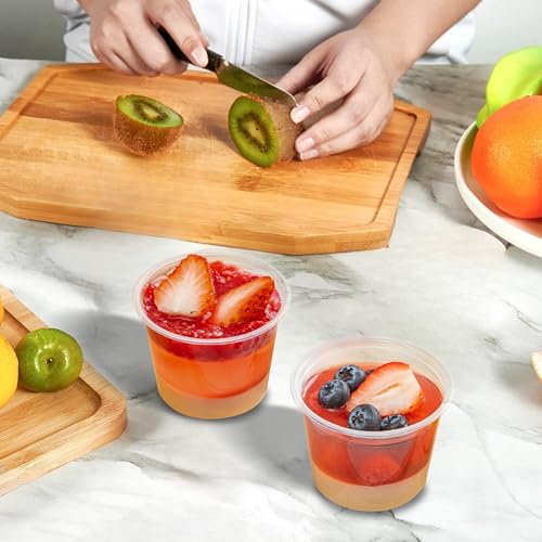 Image of TashiBox Plastic Portion Cups with Lids [5.5 oz-100 Sets] Souffle Cups, Jello Shot Cups, Condiment Sauce Containers For Sampling, Sauce, Snack or Dressing