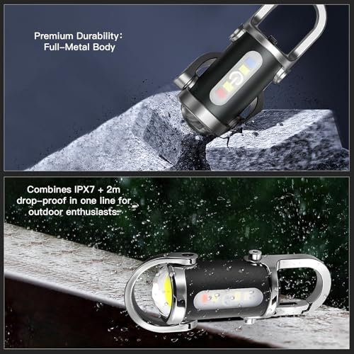 Image of Emergency Keychain Flashlight (3 in 1), Black & Silver | Rechargeable 500 Lumens, Red /Blue Strobe, 1000mAh USB-C Charging, IPX7 Waterproof, Portable EDC Tool