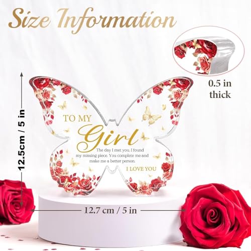 Image of Gifzy Romantic Gifts for Girlfriend Anniversary Birthday, 5x5x0.5 Inch Butterfly Acrylic Plaque Decor, I Love You Present for Her, Valentines Day Christmas Anniversary Birthday Gift for Girlfriend from Boyfriend