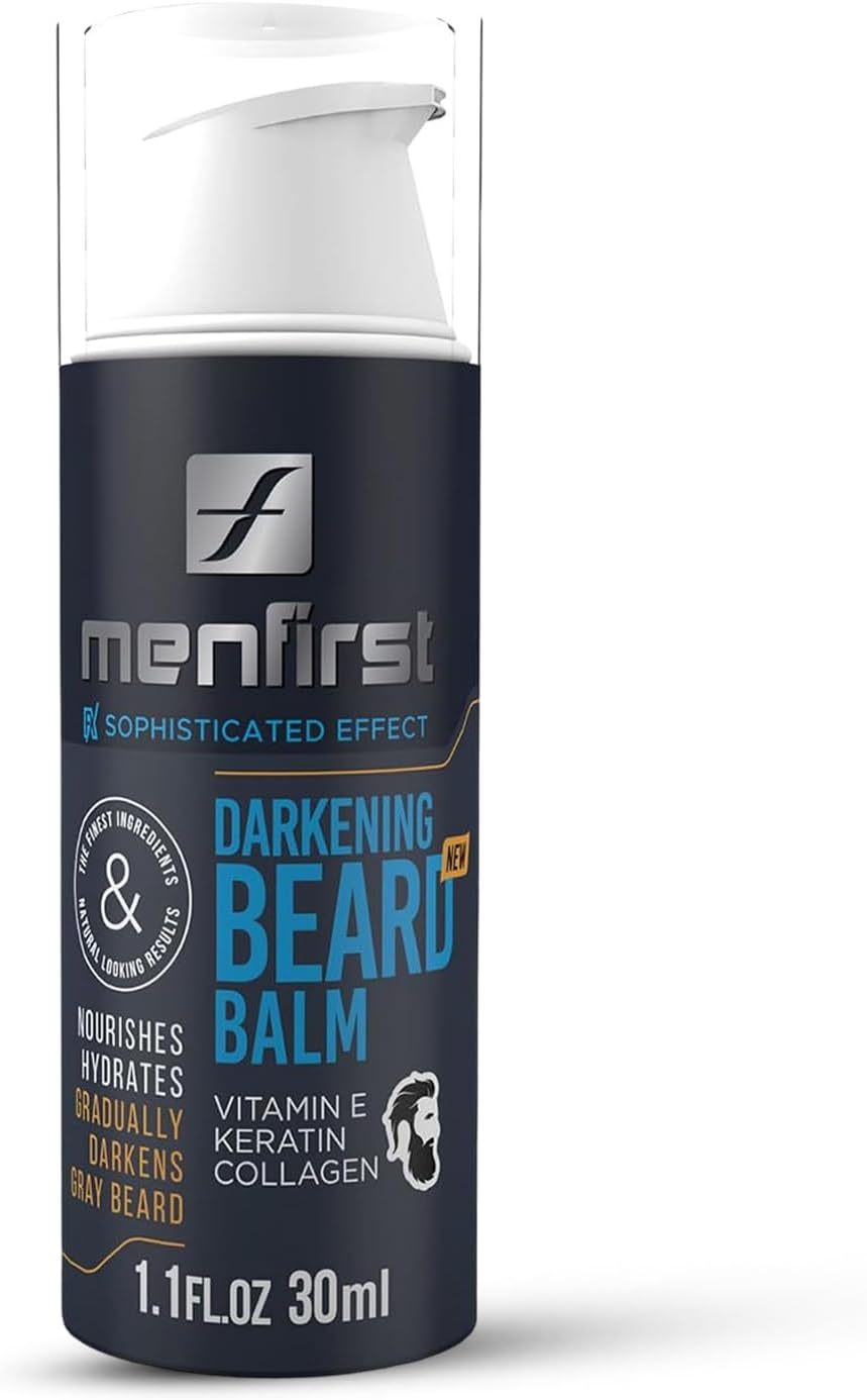 MENFIRST Darkening Beard Balm for Men with Sensitive Skin – Gray & White Hair Reducing Leave-In Conditioner with Keratin, Collagen & Vit. E – Dark Shades – 1 Fl Oz (Pack of 1)