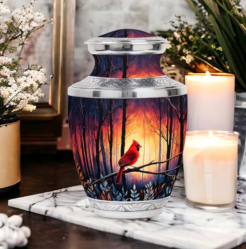 Image of Cardinal Bird Urn Mini Burial Urn for Ashes Adult Male 1 Large & 2 Small | Large Funeral Urns, Decorative Urns