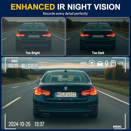 4K Dash Cam Front and Rear Inside,3.16 IPS,3 Channel Dash Cam for Car with 5G WiFi,Free 64 - image 7