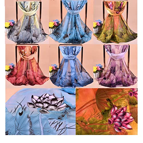 Sureio 6 Pcs Scarves for Women Lightweight Summer Floral Print Pattern Scarf for Women Dressy Long Thin Scarf Shawl(Bright Style)4