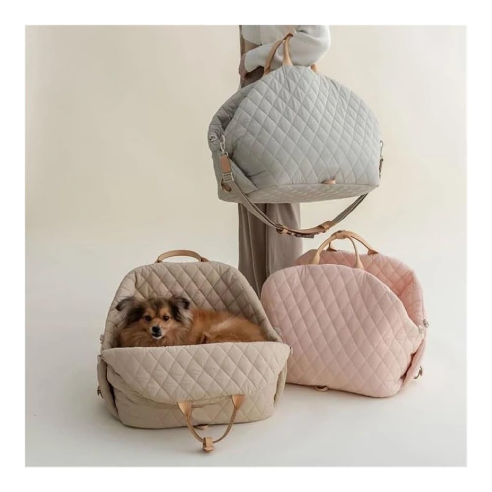 Transportín de Nailon Impermeable for Perros y Gatos, Listo for Viajar, con cojín extraíble y Correa de Hombro Ajustable.(Pink L 45 34 38cm)