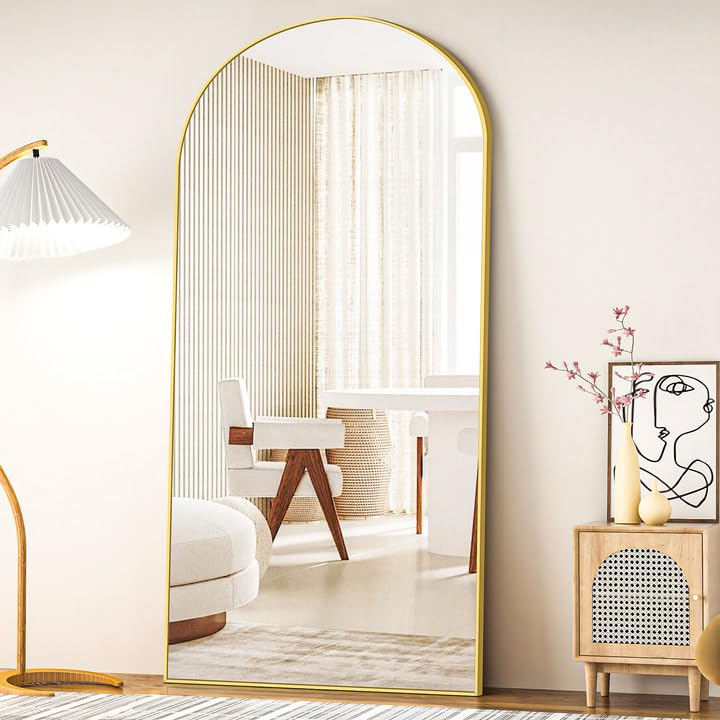 COFENY Arch Full Length Mirror, 192 x 85 cm Gold Full Body Mirror with Aluminum Frame, Large Wall Mirror Standing Leaning or Hanging, Floor Mirror for Bedroom Living Room Entryway