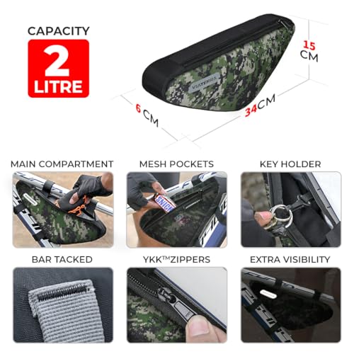 Image of ViaTerra Cycling Frame Bag | Convenient Access to Essentials | NO Interference with Pedaling or handling | Quick Installation (Camo)