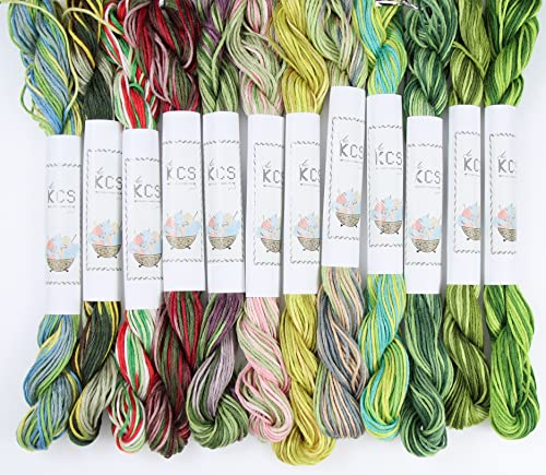 Image of KCS Big skeins of 25 Meters Size 25 Color Variegated Cross Stitch Stranded Threads,12 skeins,06