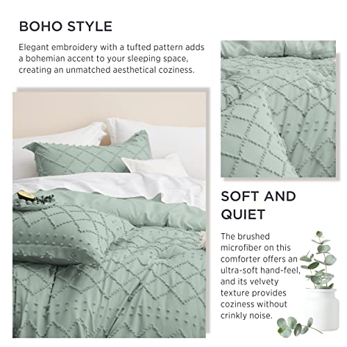 Image of Bedsure King Comforter Set - Sage Green Comforter, Boho Tufted Distressed Vintage Bedding for Kids, 3 Pieces Farmhouse-Style Bed Set for All Seasons, Fluffy Soft Bedding with 2 Pillow Shams