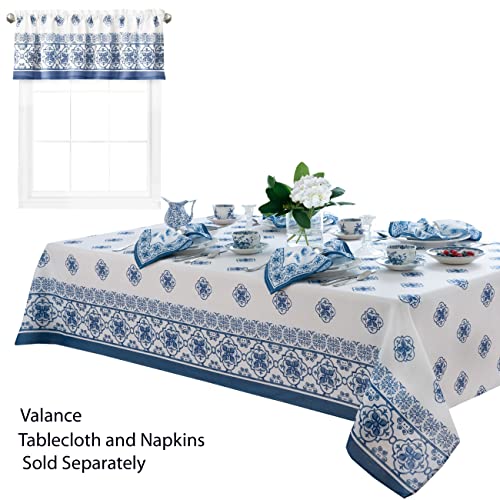 Newbridge Rectangle Fabric Tablecloth, 52 x 70 Inch, Mykonos Blue Mediterranean, Indoor Outdoor Stain Resistant No-Iron Table Cloth, Blue Tile Border - Image 8