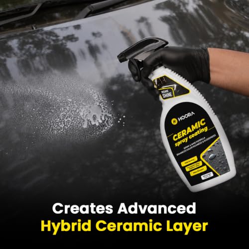 Image of Hoora Ceramic Spray Coating 650ML with 350 GSM Microfiber Wash Mitt | Instant Mirror Gloss, Deep Hydrophobic Water Beading & Scratch-Free Car Wash
