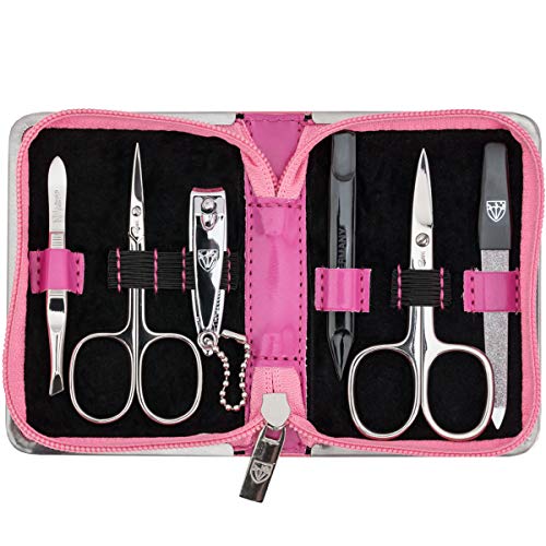 3 Swords Germany - brand quality 6 piece manicure pedicure grooming kit set for professional finger & toe nail care scissors clipper fashion leather case in gift box, Made in Solingen Germany (01580)