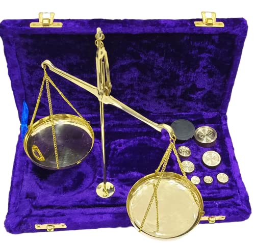 Old Traditional Weight (tarazu) showpiece Brass Weighing Scale Balance Justice Law Scale Decoration Vintage Apothecary Scale Small Brass Weight Scale (Blue)