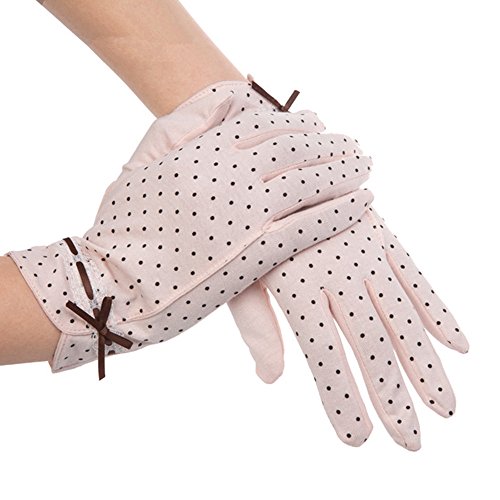 Kenmont Las Mujeres de Verano Dots protección Ultravioleta del Sol al Aire Libre 100% de algodón Guantes de Conducir (Rosa)
