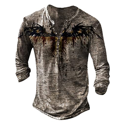 T-shirt punk oversize imprimé 3D vintage vêtement manches longues homme col V XL