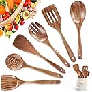 Wooden Utensils for Cooking, 6Pcs Natural Teak Wooden Cooking Utensils Set Wooden Spoons for Cooking Wooden Spatulas Set- Heat Resistant Non-Stick Comfortable Grip Smooth Cooking Utensils Set