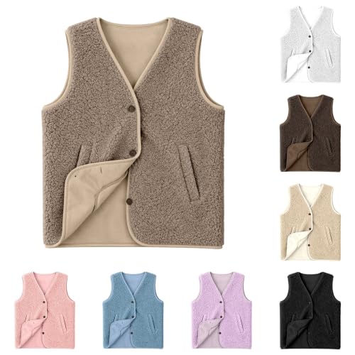 Kids Girls Fleece Teddy Vest Lightweight Waistcoat Fuzzy Jacket With Pocket - image 4