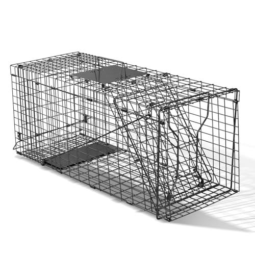 Outopee Live Animal Traps Cage Folding Humane Squirrel Trap with Handle for Rabbits Stray Cats Squirrels Raccoons Skunk Mole Groundhogs and Rats 79 x 29 x 32 cm Black