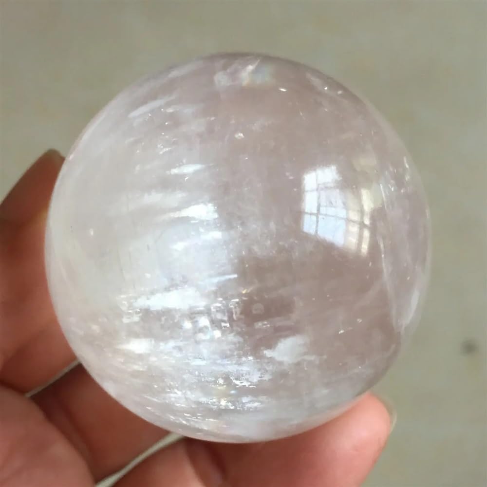 Decorative Ornaments Iceland Spar Crystal Stone White Calcite Ball Crystal Sphere (Size : 80-100g)