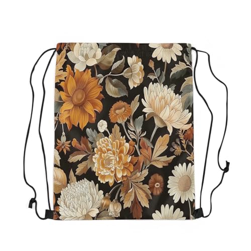 Image of jejeloiu Boho Floral Drawstring Backpack 13x15.7inch Botanical Flowers Tropical Leaves Waterproof Gym Drawstring Bags Modern Art Sports String Backpack Beach Swim Travel Bag Sackpack