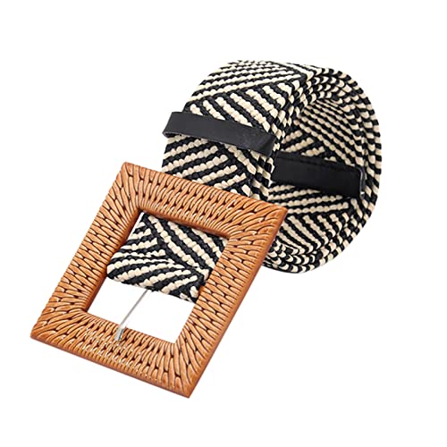 Women Belts For Dresses Elastic Straw Rattan Waist Band With Wood Buckle Belts Automatic3