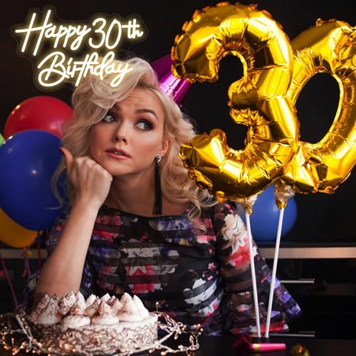 Image of Happy 30th Birthday Neon Sign For Birthday Party16.5 inch*10.5 inch Neon Happy Birthday Led Neon Light For Party Backdrop Wall Decor With Dimmable Switch Birthday Light Up Sign Birthday Gift