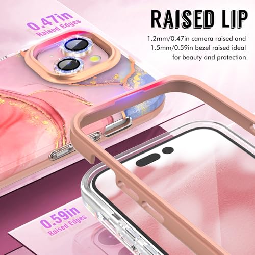 SHEDEER for iPhone 15 Case with Glitter Camera Protector + Screen Protector, Chic Anti-Yellowing Pattern - Image 4