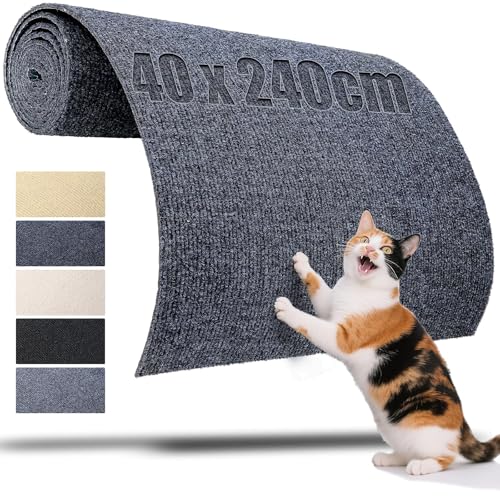 TXXATX Kratzmatte Selbstklebend 240x40 cm Katzen Kratzbrett Dunkelgrau Kratzmatte Katze Kratzwand Kratzteppich für DIY Kratzbretter Katze Katzenturm Möbel Sofa Wand