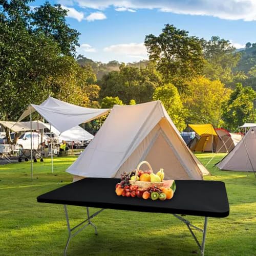Mantel elástico ajustable rectangular negro lavable de poliéster para mesa de picnic 4