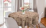 ABAKUHAUS Primitive Kunst Runde Tischdecke, Ethnische Dreieck Motiv, Kreis Tischdecke Abdeckung für Esszimmer Küche Dekoration, 150 cm, Ecru Brown
