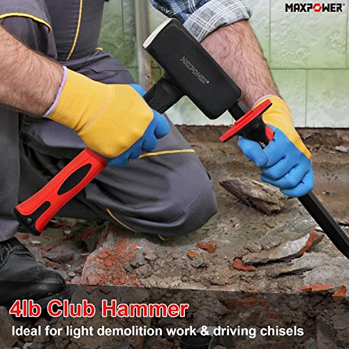 Image of MAXPOWER 4lb Club Hammer, Mini Sledge Hammer with 9-inch Fiberglass Handle, Drop Forged Steel Head